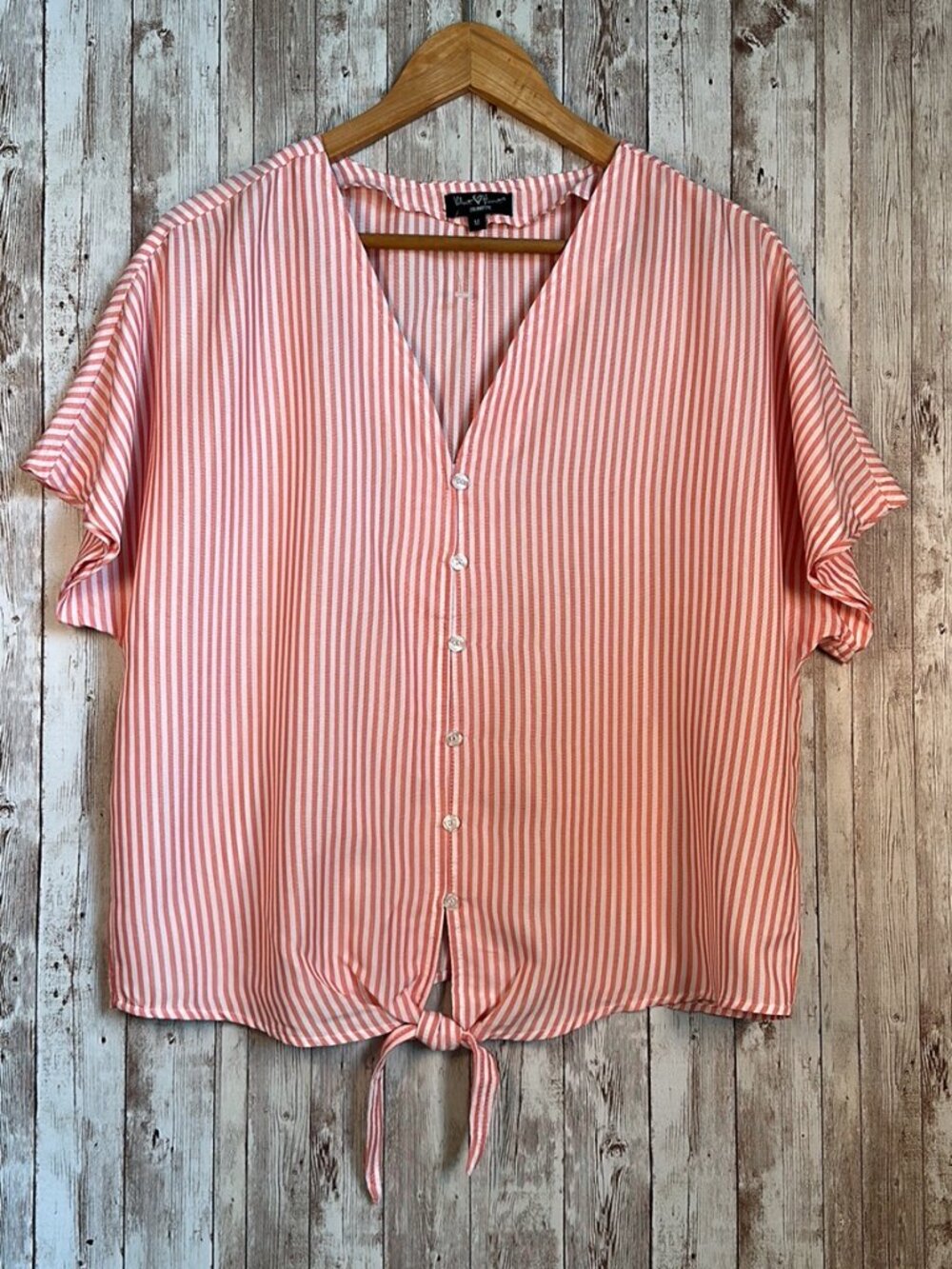 NEW Velvet Heart Blouse sz M Button Down V-Neck Striped Dolman Sleeve Pink White
